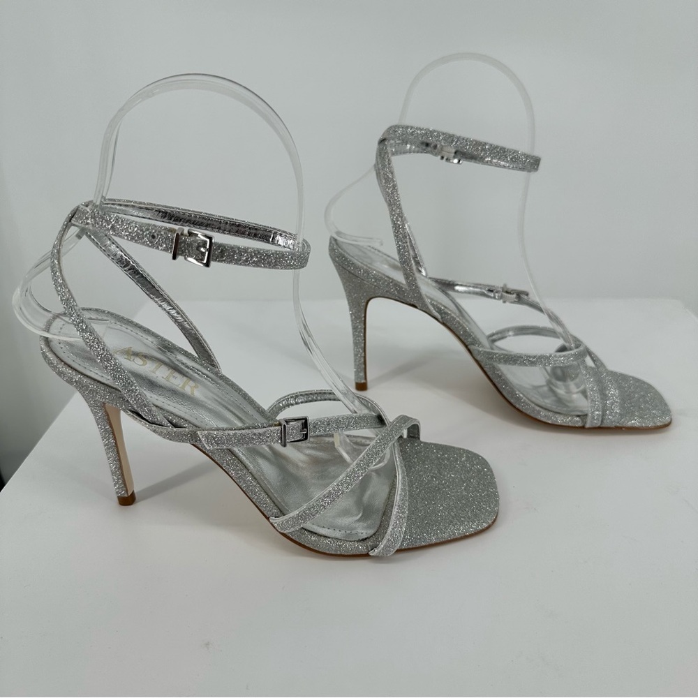 Aster Azores Silver Glitter Strappy Heeled Sandals size 6.5